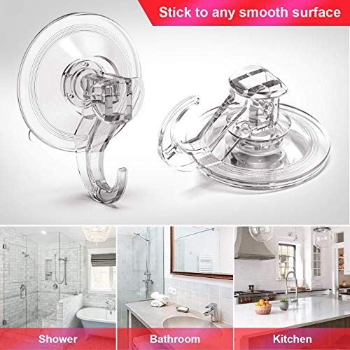 Quntis® - Ganchos Ventosa Fuerte [4 Piezas] Perchas Grandes Individuales, Transparente Plástico, Ganchos Adhesivos Resistente al Agua, Ideal para Baño Cocina Ducha Ventana, etc.