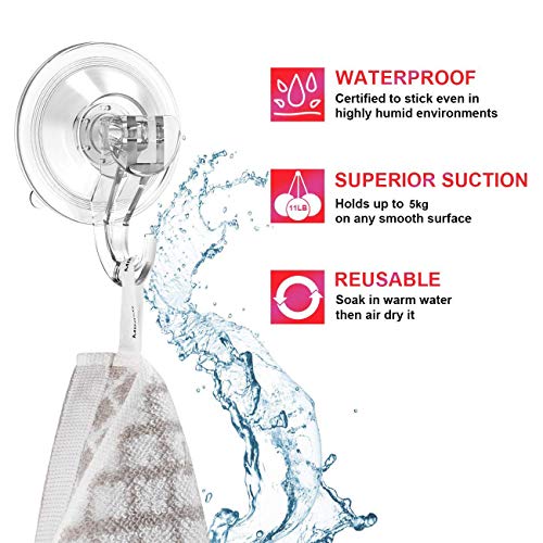 Quntis® - Ganchos Ventosa Fuerte [4 Piezas] Perchas Grandes Individuales, Transparente Plástico, Ganchos Adhesivos Resistente al Agua, Ideal para Baño Cocina Ducha Ventana, etc.