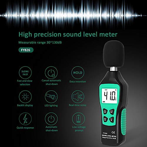 QWERTOUR Digital sonómetro 30-130dB medir el Volumen de Ruido Instrumento de Monitoreo de Decibel Tester rápida/Lenta Modos de medidor de Sonido Dos