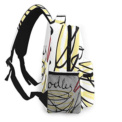 RAHJK Mochila Tipo Casual Mochila Escolares Mochilas Estilo Impermeable para Viaje de Ordenador Portátil hasta 14 Pulgadas Comida Fideos Wok Escrito