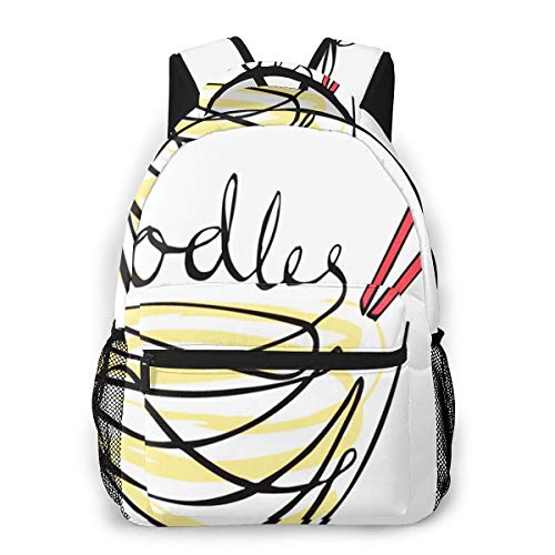 RAHJK Mochila Tipo Casual Mochila Escolares Mochilas Estilo Impermeable para Viaje de Ordenador Portátil hasta 14 Pulgadas Comida Fideos Wok Escrito