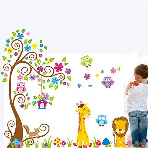 Rainbow Fox - Jungle Zoo:Búho sobre el árbol con jirafa y león entre los niños y para los niños.