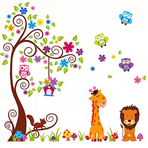 Rainbow Fox - Jungle Zoo:Búho sobre el árbol con jirafa y león entre los niños y para los niños.