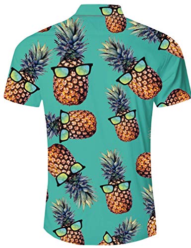 RAISEVERN Camisa Hawaiana con Estampado de piña Frutas Cortas Estilo Hip Hop de Verano, Verde para Hombre