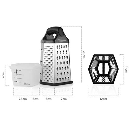 Rallador de queso - Rallador de 6 lados con contenedor, rallador/rebanador/triturador/zester de mano - Rallador de caja de acero inoxidable antideslizante multiusos para verduras y queso