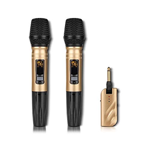 Ramingt-Home Micrófono Karaoke Altavoz portátil de micrófono inalámbrico Sistema de Mano LED Mic con Receptor USB para la Difusión (Color : Gold, Size : 2)