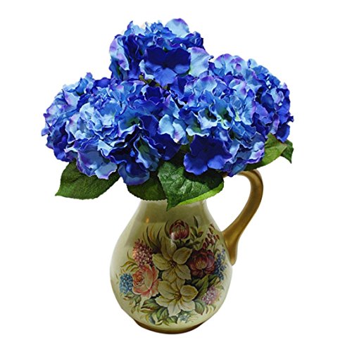 Ramo de flores artificiales - TOOGOO(R) ramo de 5 cabezas de flor de hortensia artificial para decoracion de boda jardin fiesta de color azul oscuro