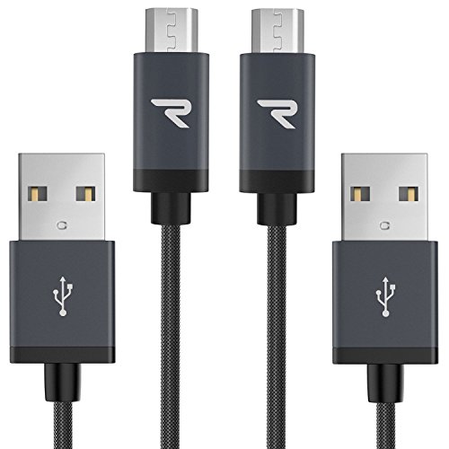 Rampow Cable Micro USB 2,4A Carga Rápida [2 Pack] - Garantía De por Vida - Nylón Trenzado Cable USB Compatible con Android, Samsung Galaxy, Kindle, Sony, Nexus, Motorola y más - 1M Gris Espacia