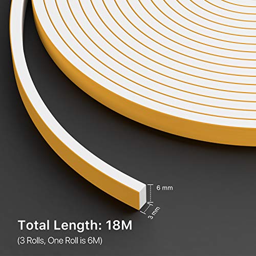 RATEL Tira de Sellado Junta 6 mm (W) * 3 mm (H) * 18 m (L) con Tijeras * 1, Tiras de Sellado Autoadhesivas A prueba de colisiones y Aislamiento Acústico para Grietas y Espacios (Blanco)