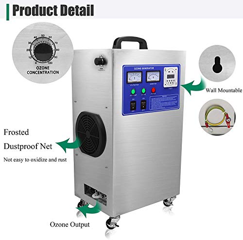 Raymonj 12g/h Generador de ozono Industrial Máquina de ozono Desinfección Purificador de Aire para Tratamiento de Agua, Alimentos, fábrica