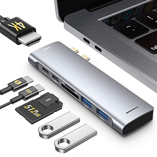 RAYROW USB C Hub MacBook Pro Air,Adaptador Tipo C Hub HDMI, 7 en 2 USB C a HDMI, Thunderbolt 3, 2 USB 3.0, Lector de Tarjetas TF/SD, Adaptador USB C de Aluminio para MacBook Pro/Air 2020-2018