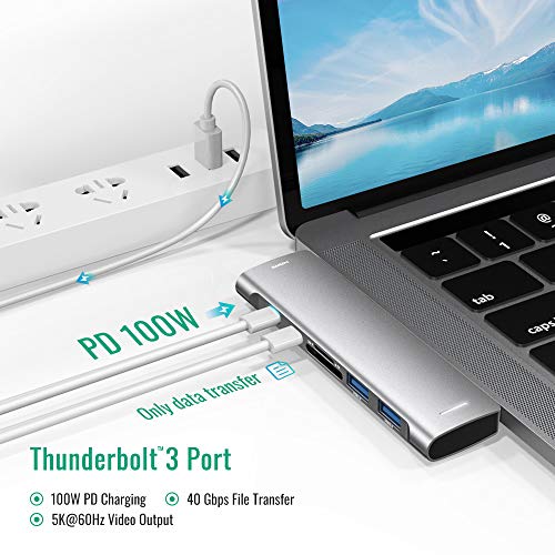 RAYROW USB C Hub MacBook Pro Air,Adaptador Tipo C Hub HDMI, 7 en 2 USB C a HDMI, Thunderbolt 3, 2 USB 3.0, Lector de Tarjetas TF/SD, Adaptador USB C de Aluminio para MacBook Pro/Air 2020-2018