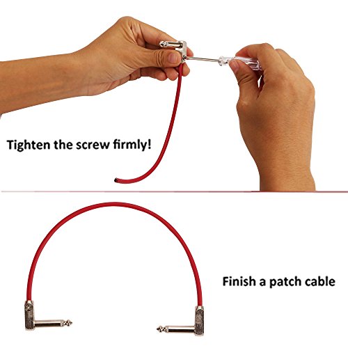 Rayzm Kit de cable para guitarra/baja pedalera de automontaje sin soldadura. Patch Cable para pedales de efectos-1/4"(6.35 mm) macho a macho con ángulo recto. (6 conectores 1m de cable)