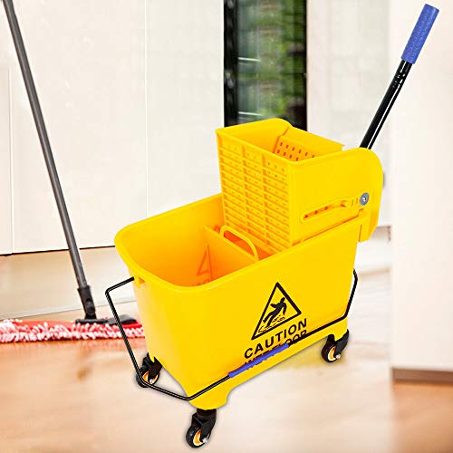 RDFlame 20L Mop Carro de limpieza con Prensa Capacidad Carro de Limpieza para Escaleras y Pisos Plástico Amarillo