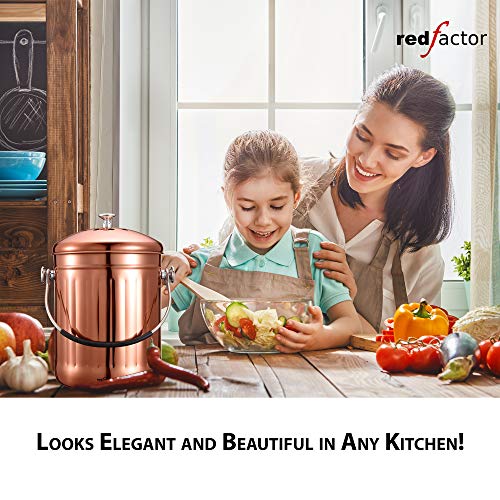 RED FACTOR Premium Cubo Reciclaje de Cocina Inodoro de Acero Inoxidable - Cubo Basura Reciclaje - Incluye 6 Filtros de Carbón Activo de Repuesto (Cobre, 5 litros)