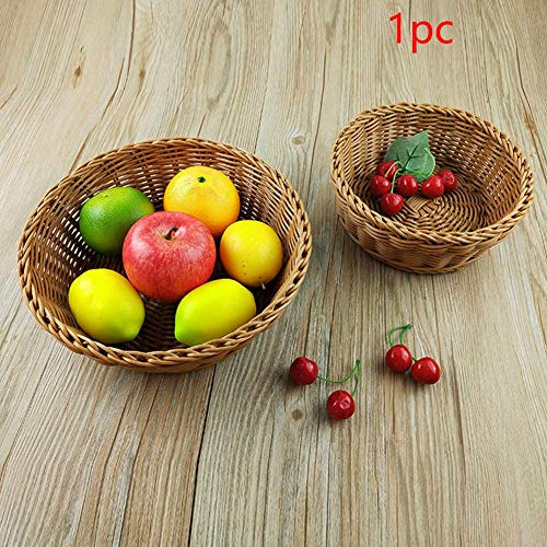 Redondo Cesta Mimbre Fruta Pan Bandeja Cesta Almacenaje Tejido a Mano Cesta Frutero Almacenaje Cesto Bandeja Expositora para Alimentos para Servir Mesa Pantalla Decoración - Como Imagen Show, 1pc