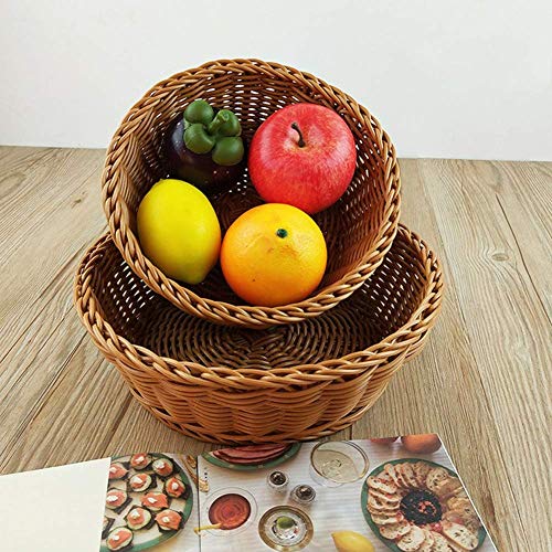 Redondo Cesta Mimbre Fruta Pan Bandeja Cesta Almacenaje Tejido a Mano Cesta Frutero Almacenaje Cesto Bandeja Expositora para Alimentos para Servir Mesa Pantalla Decoración - Como Imagen Show, 1pc