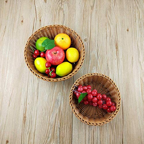 Redondo Cesta Mimbre Fruta Pan Bandeja Cesta Almacenaje Tejido a Mano Cesta Frutero Almacenaje Cesto Bandeja Expositora para Alimentos para Servir Mesa Pantalla Decoración - Como Imagen Show, 1pc