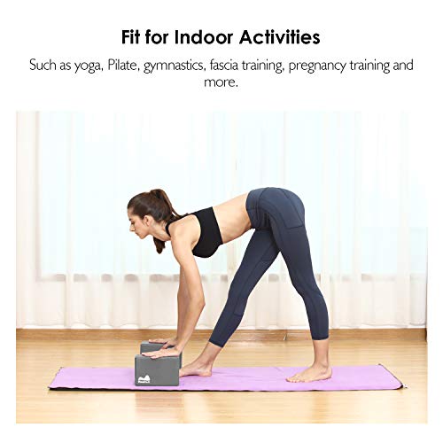 REEHUT Bloques de Yoga (1pc o 2pcs) - Bloque de Espuma EVA de Alta Densidad para Apoyar y Profundizar Las Poses, Mejorar la Fuerza y Ayudar en el Equilibrio y la Flexibilidad (Gris,2pc)