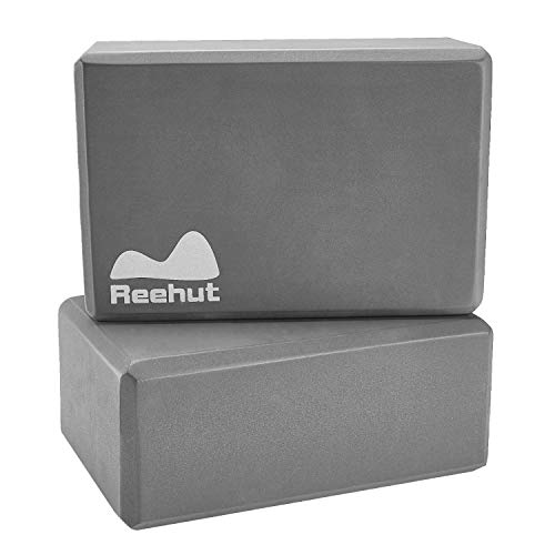 REEHUT Bloques de Yoga (1pc o 2pcs) - Bloque de Espuma EVA de Alta Densidad para Apoyar y Profundizar Las Poses, Mejorar la Fuerza y Ayudar en el Equilibrio y la Flexibilidad (Gris,2pc)