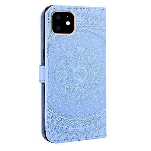 Reevermap - Carcasa para iPhone 12 Mini con purpurina y brillantes brillantes con diamantes de imitación, diseño de mandala en relieve, color azul cielo