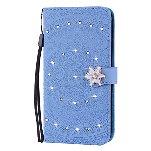Reevermap - Carcasa para iPhone 12 Mini con purpurina y brillantes brillantes con diamantes de imitación, diseño de mandala en relieve, color azul cielo
