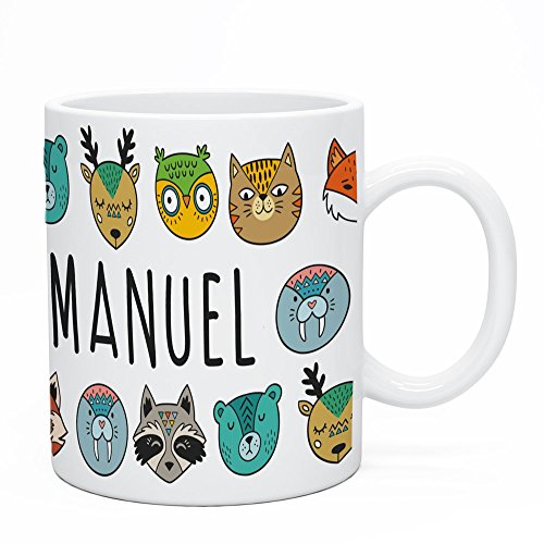 Regalo Original Taza de plástico Infantil Personalizada con Nombre y Animales Salvajes para la Vuelta la Cole 33cl