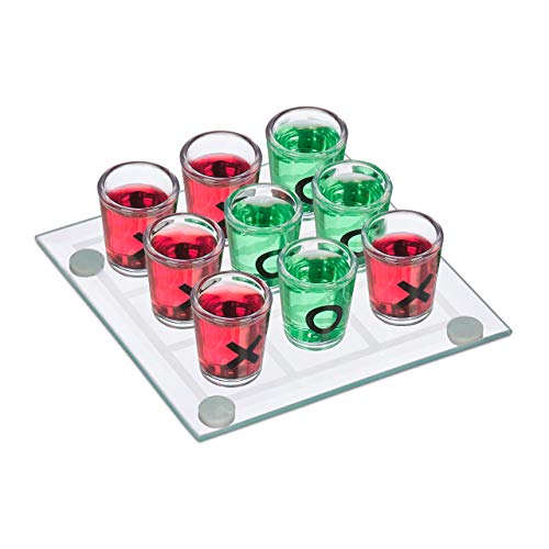 relaxdays 3 en Raya Chupitos, Juego para Beber, 9 Vasos, Divertido en Despedidas, 12x12, Cristal-Plástico, Transparente, color (10022787) , color/modelo surtido