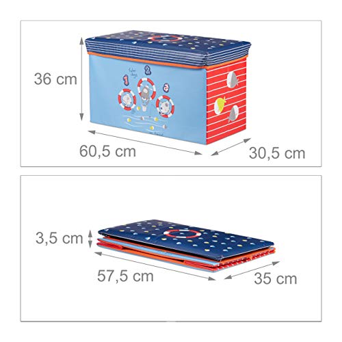 Relaxdays Baúl para Juguetes, Taburete Infantil, Plegable, para niños y niñas, Bajo el mar, 50L, Azul