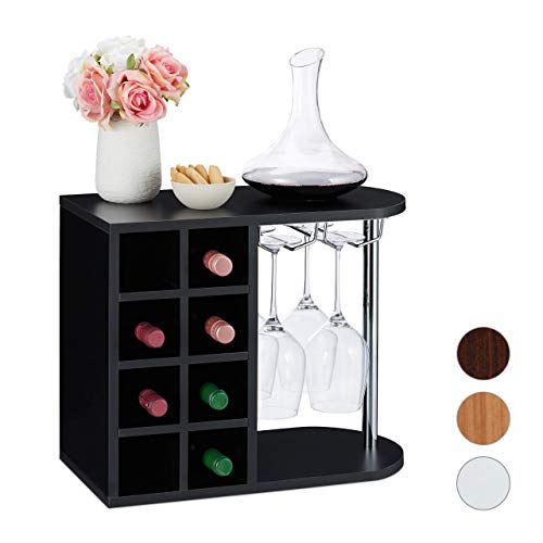 Relaxdays Botellero para 8 Botellas de Vino, Soporte Copas de Cristal, Tablero Aglomerado, 1 Ud, 42x52x28 cm, Negro