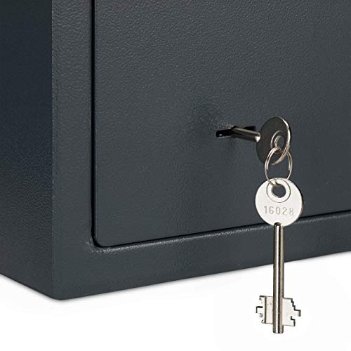 Relaxdays Caja Fuerte Pequeña, Mini Safe con Llaves, Seguridad, para Paredes o Armarios, Acero, 17 x 23 x 17 cm, Gris