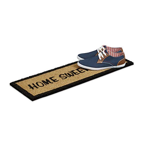 Relaxdays Home Sweet Home – Felpudo para la Entrada de su hogar Hecho de Fibras de Coco y PVC con Medidas 75 x 25 cm Antideslizante Elemento Decorativo, Color marrón