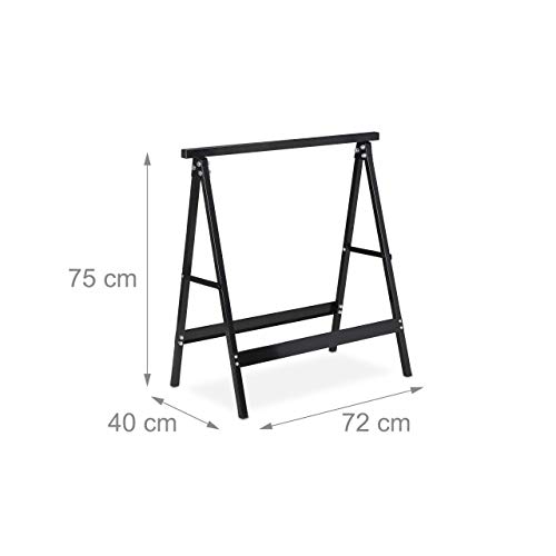 Relaxdays, Negro, Pack 2 Caballetes para Mesa y Trabajos de Bricolaje Plegables, Acero, 75 cm de Alto