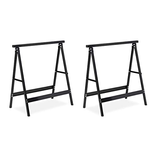 Relaxdays, Negro, Pack 2 Caballetes para Mesa y Trabajos de Bricolaje Plegables, Acero, 75 cm de Alto