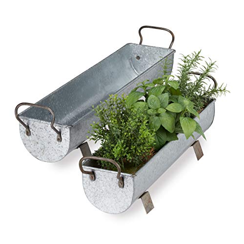 Relaxdays, Plateado, Jardineras Exterior Vintage, Set de 2 Unidades, Hierro, 53 y 61 cm de Largo