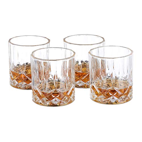 Relaxdays Set de 4 vasos de whisky, 200 ml, Cristal, Diseño elegante, Transparente