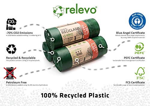 RELEVO 100% Reciclado Bolsas de Basura, Extra Resistentes 100 L, 39 Bolsas