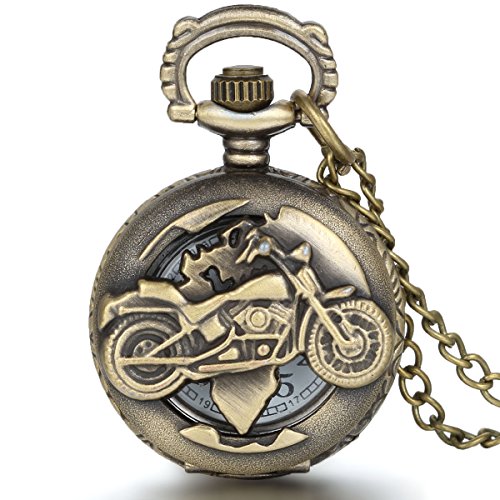 Reloj de bolsillo estilo vintage, con diseño de motocicleta, de JewelryWe - Con movimiento de cuarzo y cadena incluida, ideal también como collar