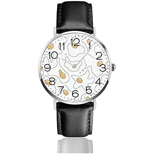 Reloj de Cuero Relojes de Pulsera Casuales para Unisex, Relojes de Moda Curve Fried Eggs Watch