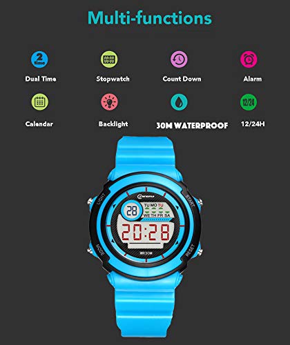 Reloj Digital para niños y niñas, 30 m, Resistente al Agua, Regalo para niños de 7 a 10 a 15 años