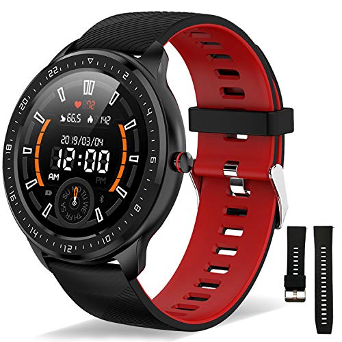 Reloj Inteligente Mujer Hombre, Smartwatch Fitness Impermeable con Podómetro Cronómetro Monitor de Ritmo Cardíaco, Pantalla Táctil Bluetooth Monitoreo del Sueño Compatible con iOS Android Teléfono