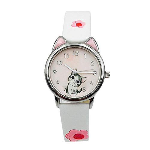 Reloj Niño ZWRY Lindo patrón de Gato de Queso Reloj para niños Relojes para niños para niños niña Estudiante Reloj Regalo Blanco