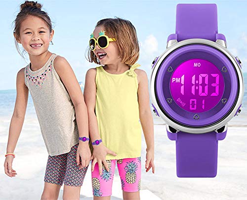 Relojes deportivos digitales para niñas Yesure. Reloj deportivo impermeable de 5 ATM con cronómetro de alarma, 7 luces traseras LED