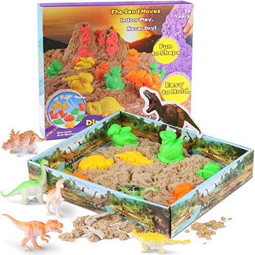 RenFox Jugar Arena Arena Mágica 3D Play Sand 500g Juego Súper Sand Magic Super Playset Natural de Arena y Molde de Dinosaurio No Tóxicos Juguetes de Arena para Niños