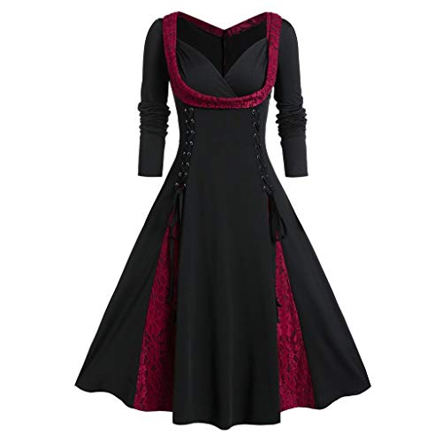 Reooly Vestido Vintage Mujer Medieval Renacimiento Disfraz de Halloween para Halloween Corsé gótico Deshuesado para Mujer Vestido de Halloween Traje de Fiesta Clubwear Vestido de Invierno Vestido de