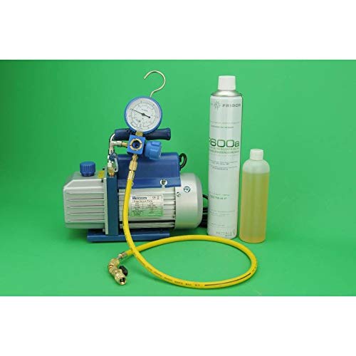 REPORSHOP - Kit Carga Gas Refrigerante Bomba Vacio + Manometro 1 Vias R600 + Manguera + R600