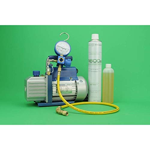 REPORSHOP - Kit Carga Gas Refrigerante Bomba Vacio + Manometro 1 Vias R600 + Manguera + R600