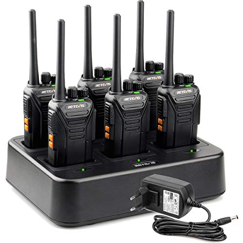 Retevis RT27 Walkie Talkie con Cargador de 6 Ranuras, Walkie Talkie Recargable, PMR446 sin Licencia 16 Canales CTCSS/DCS VOX, Walkies Profesionales para Almacé, Supermercado etc.(6 Piezas,Negro)