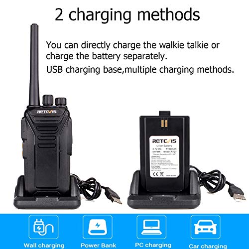 Retevis RT27 Walkie Talkie, Walkies Profesionales, PMR446 sin Licencia, VOX 16 Canals CTCSS/DCS, Walkie Talkie Recargable con Cargador USB, Walkie-talkie Largo Alcance (Negro,1 Par)