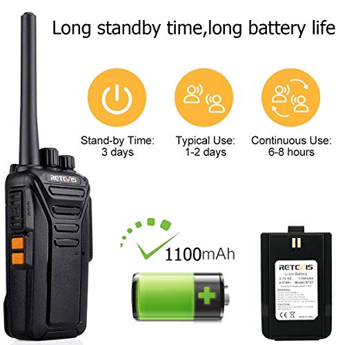 Retevis RT27 Walkie Talkie, Walkies Profesionales, PMR446 sin Licencia, VOX 16 Canals CTCSS/DCS, Walkie Talkie Recargable con Cargador USB, Walkie-talkie Largo Alcance (Negro,1 Par)